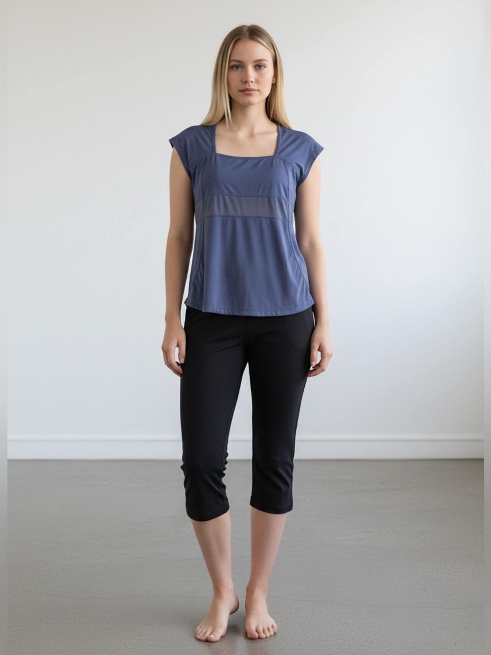 Lululemon, Blue Grey Athletic Top, Size 10, Stretch Mesh Yoga Workout Running